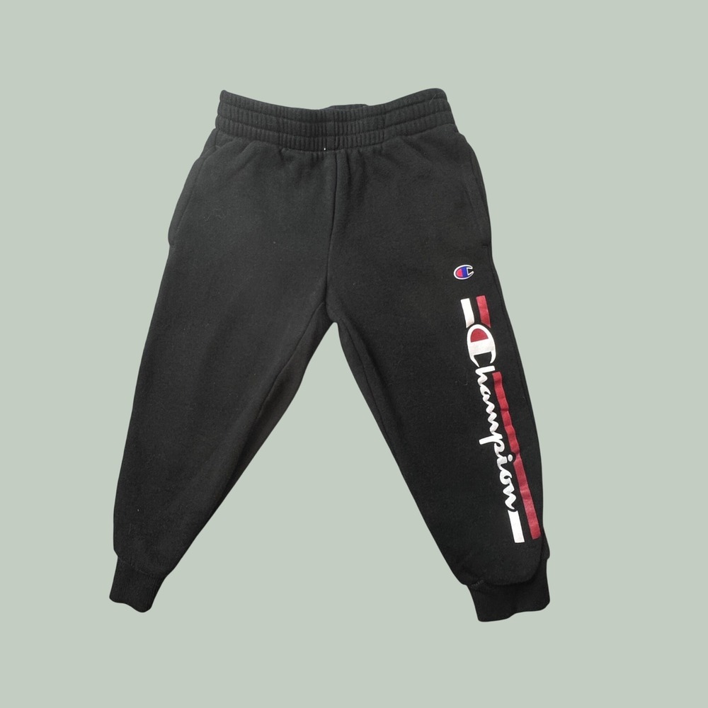 Champion Sweatpants Kids 4T Black Logo Joggers Fleece Athletic Activewear 38604